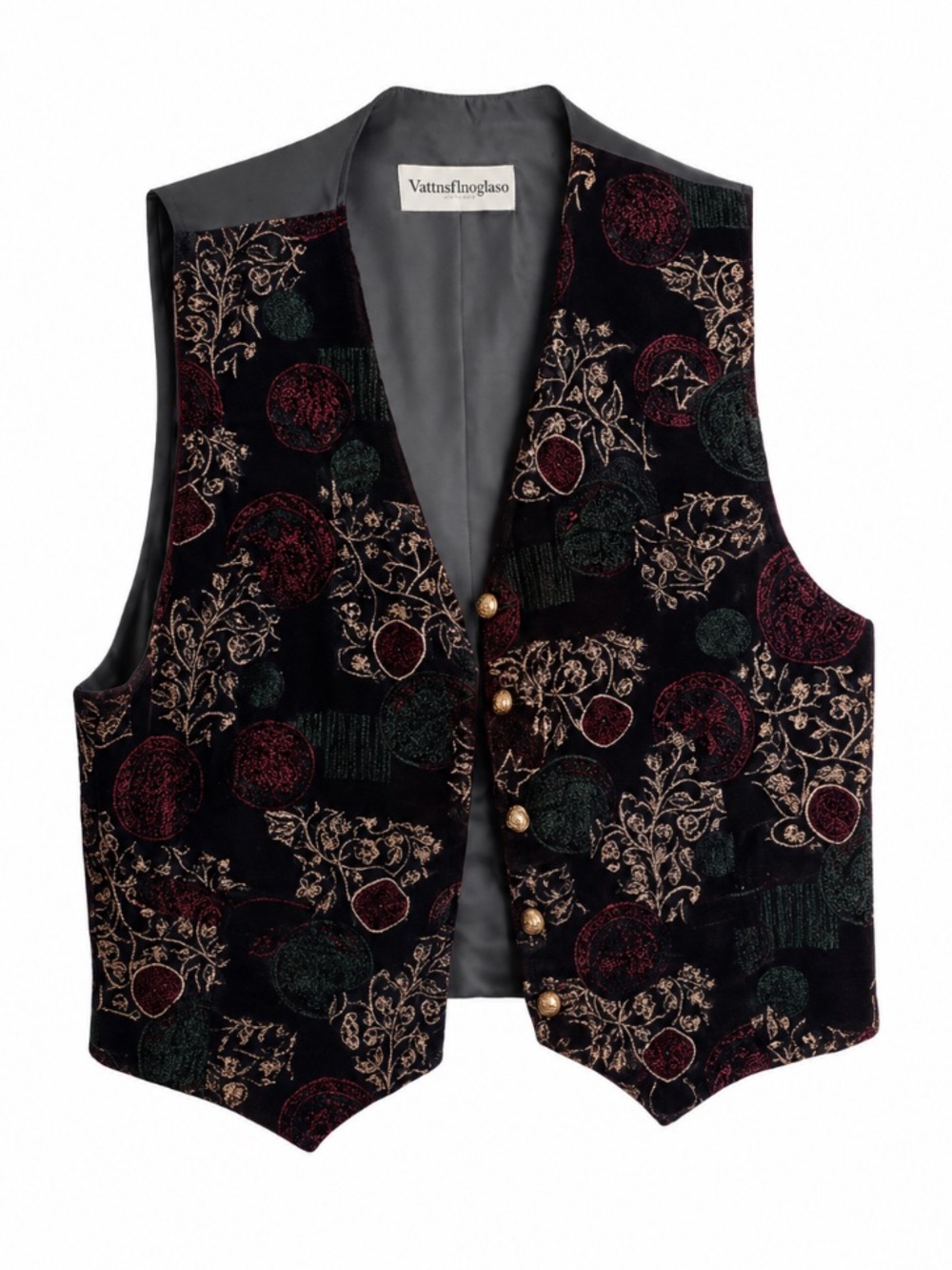 Norton McNaughton Black Velvet Vest with Red & Green Embroidery Large